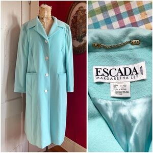 Vintage Escada Margaretha Ley Angora Wool Mix Light Blue Coat MOP Buttons L/XL